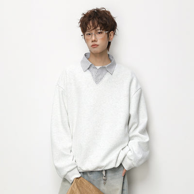 Fake two striped shirts V-neck hoodies