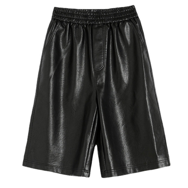 S-3XL PU Leather Shorts Women's Autumn Winter New 2021 high waist elastic Loose Five Points Leather Trouser clothes Shorts
