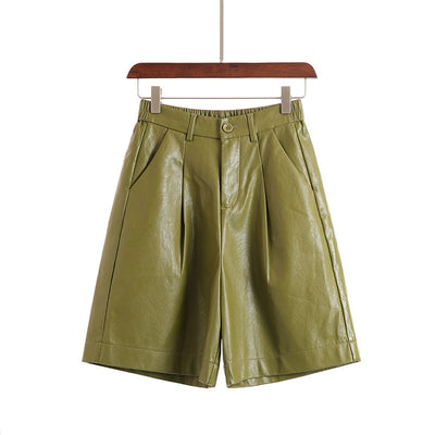 S-3XL Fashion PU Leather Shorts Women's Autumn Winter Bermuda Elastic Waist Loose Five Points Leather Trouser Plus Size Shorts