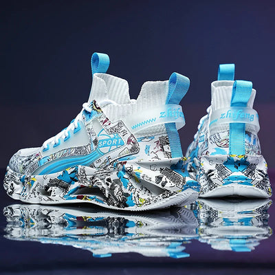 men's athletic sneakers with colorful pattern and breathable mesh upper, perfect for casual sports style.
