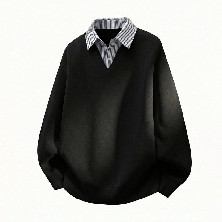 Fake two striped shirts V-neck hoodies