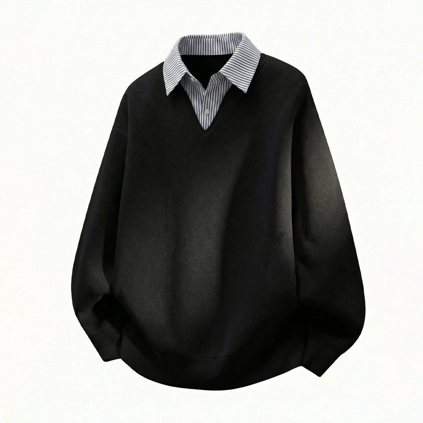 Fake two striped shirts V-neck hoodies